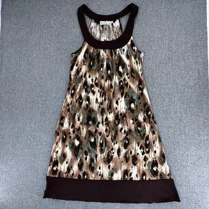 Trixxi Dress Small Sleeveless‎ Brown Trim Scoop Neckline Pullover Lightweight